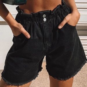 SOLD Princess Polly Open Road Black Denim Womens Paper Bag Shorts